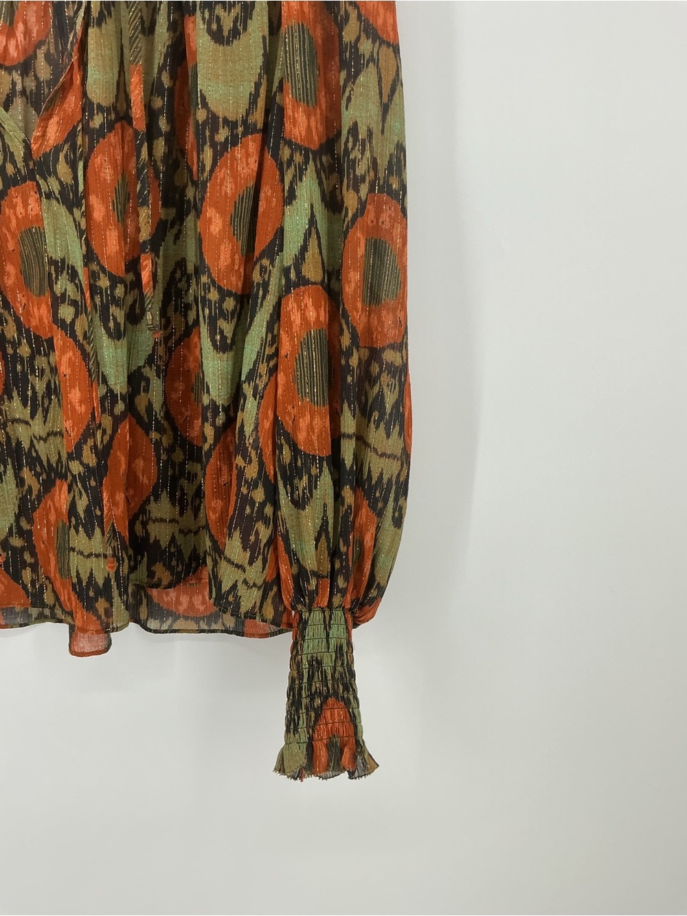 Ulla Johnson Anita Abstract Print Metallic Blouse Tie Neck NWOT Size 2 - Picture 7 of 11